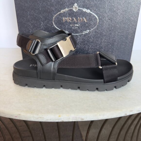 Prada‎ Nastro Black Canvas and Leather Tape Men\'s Sandal, 10.5 - - 2x3055 main image 4